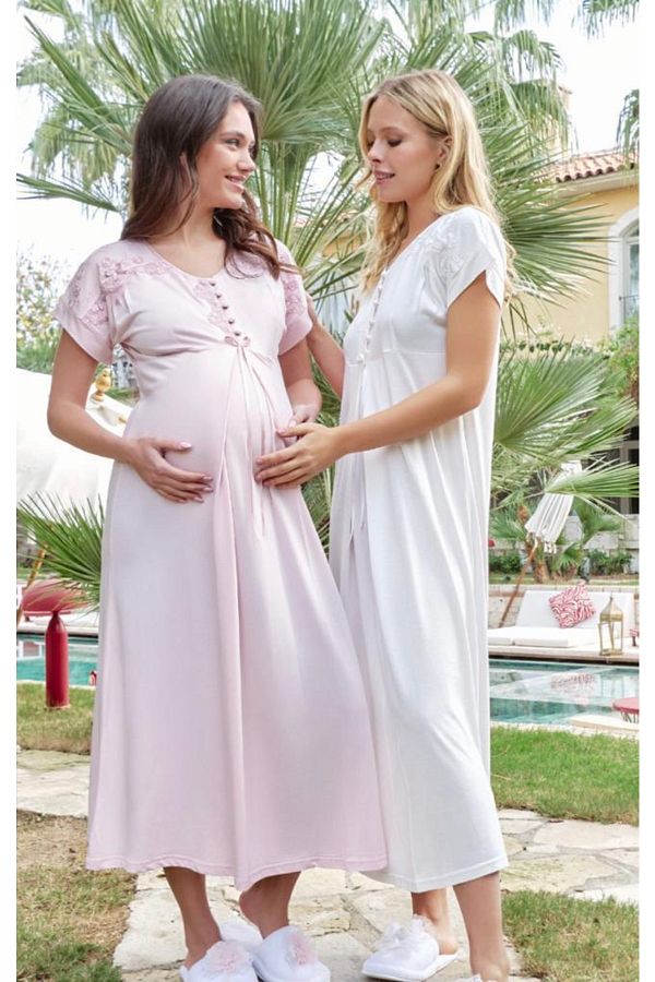 Bone Club 5641 Ecru Maternity Nursing Nightgown Trendyol