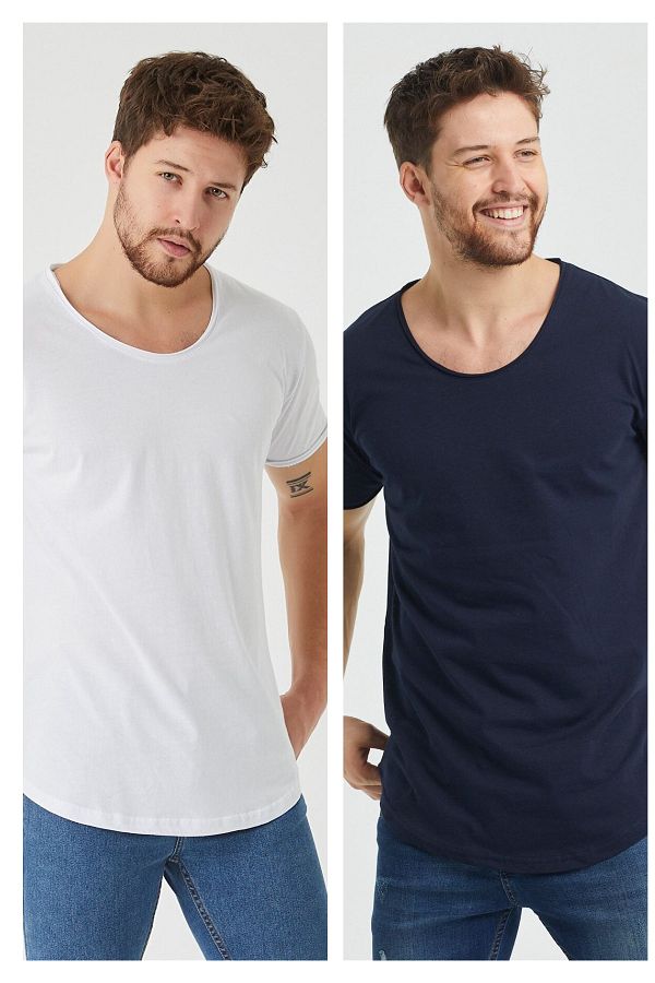 COOL TARZ White dark blue Men s Regular normal Cut Dirty Collar Short Sleeve T shirt Trendyol