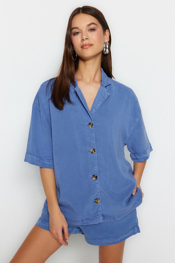 Trendyol Collection-Blaues Tencel™-Jeanshemd TWOSS23GO00410 1