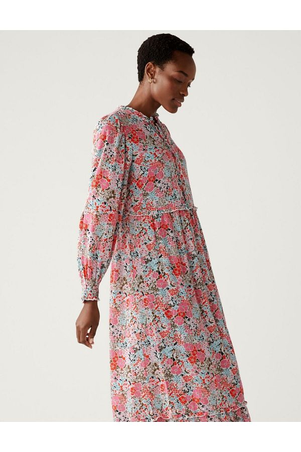 Marks Spencer Floral Print Long Sleeve Midi Dress Trendyol