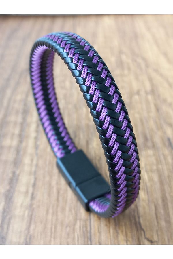 REGGENTE Black Purple String Braided Leather Bracelet