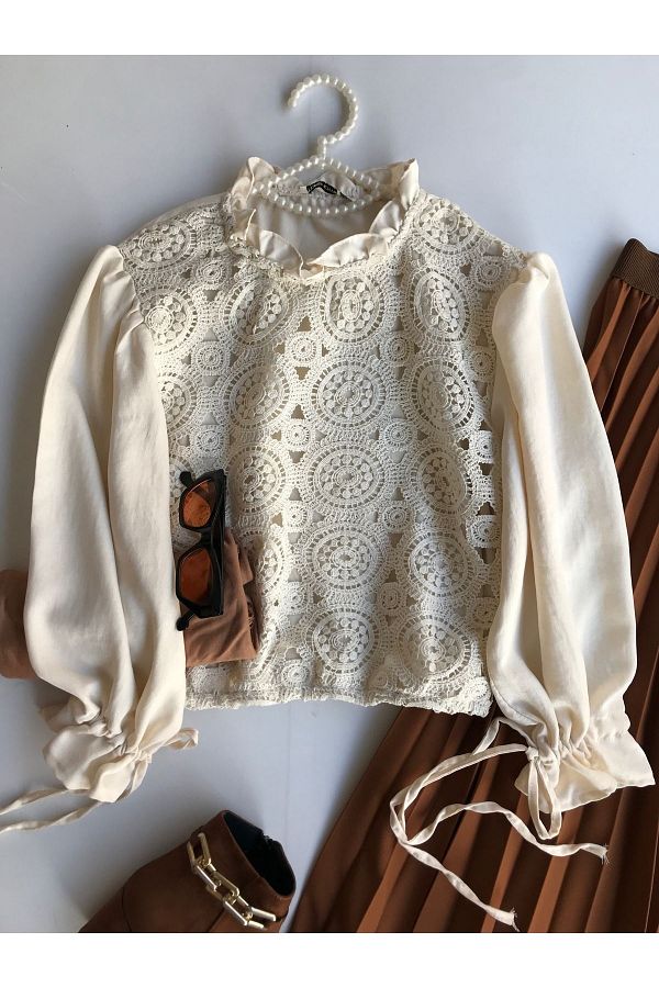 Hepsi Moda-Ecru Guipure Model Ts Blouse 1