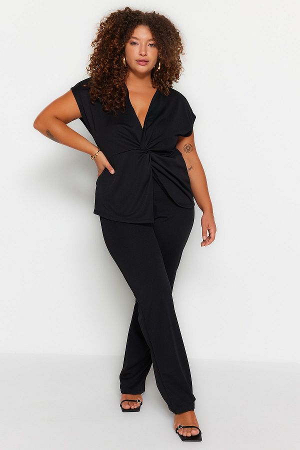 Trendyol Curve-Black Straight Fit Twist Detailed Knitted Top and Bottom Set TBBSS23CP00005 1