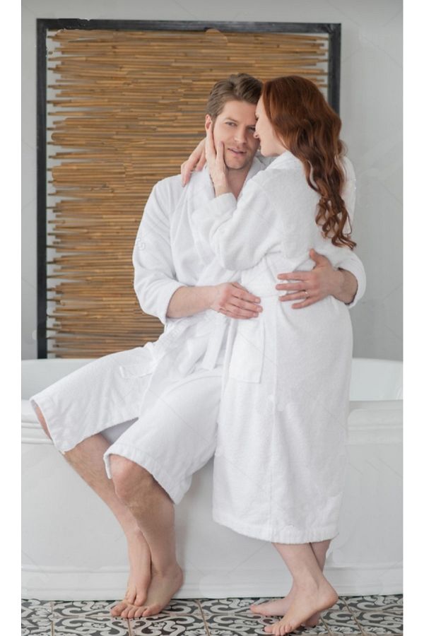 FG Home White Unisex 100 Cotton Bathrobe Extra Water Absorbent Shawl Collar Bathrobe Trendyol