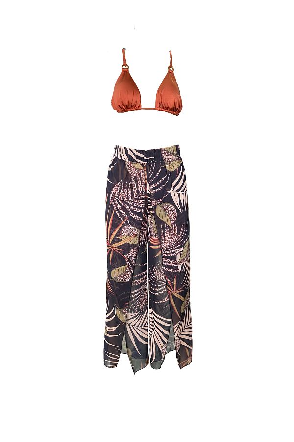 Bolder-Lily Black Leo Leaf Pattern Slit Beach Pants 1