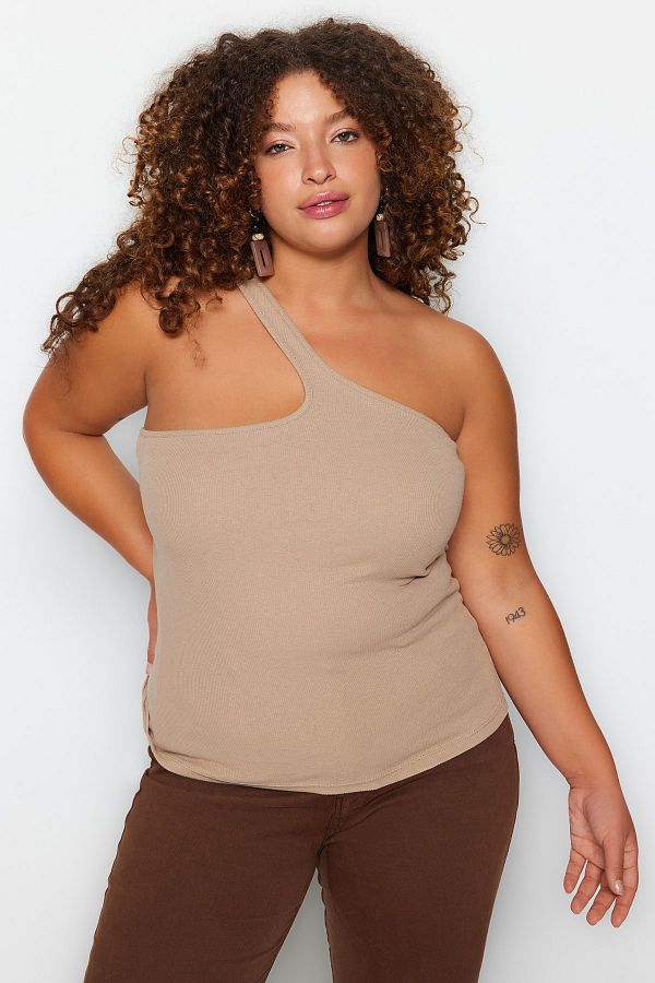 Trendyol Curve-Mink Basic Corded Knitted Asymmetrical Collar Undershirt TBBSS23CV00002 1
