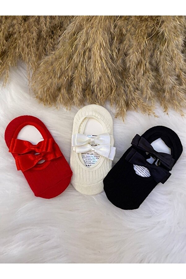 ESES BEBE Bebek Çocuk Fiyonk Detaylı Babet Çorap 3'lü