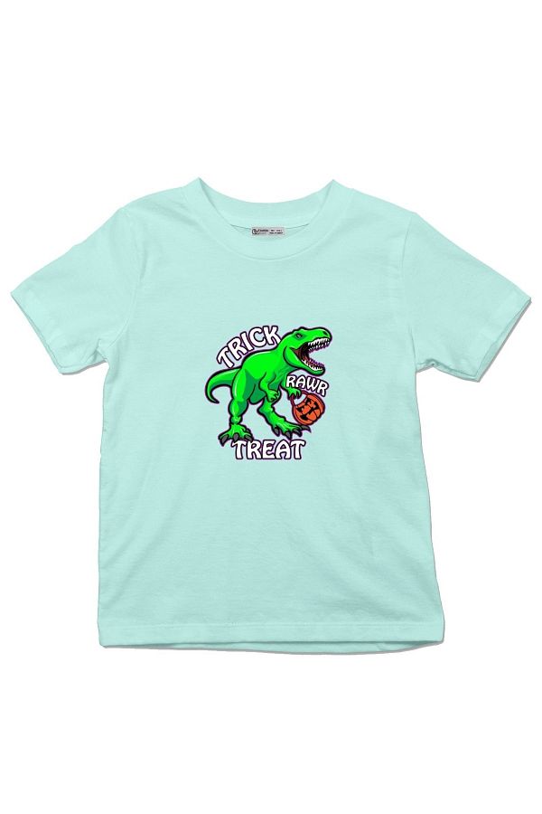 GreenMint-Tricou pentru copii Trick Rawr Treat Trex Dinozaur Cu Dovleac Desen animat de Halloween 1