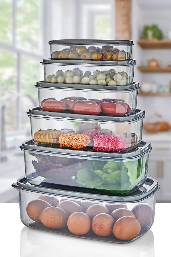 HOMENIVA-Set of 6 Rectangular Lux Platinum Storage Containers 1