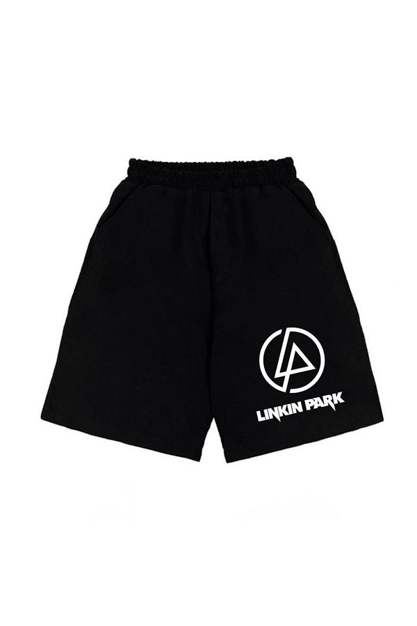 Touz-Linkin Park Logo Printed Black Unisex Combed Cotton Shorts 1
