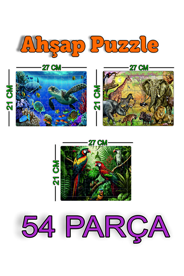 Kiri Ahşap 54 Parçalı Puzzle 3 Farklı Puzzle