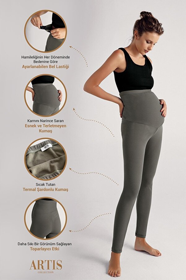 Artış Fitilli Termal Içi Şardonlu Sıcak Tutan Beli Ayarlanabilir Hamile Tayt F06
