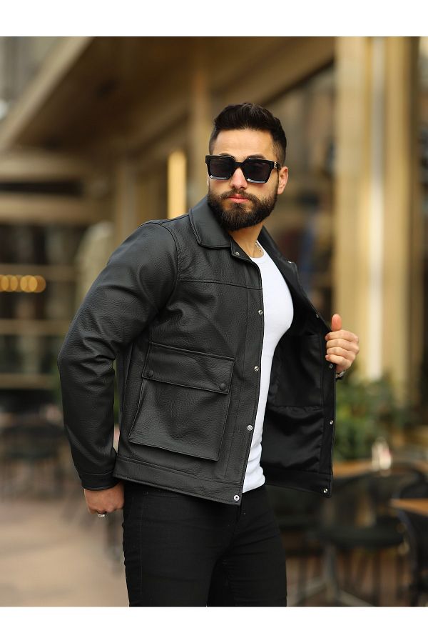 S M CLOTH NG New Season Men s Carbon Leather Jacket