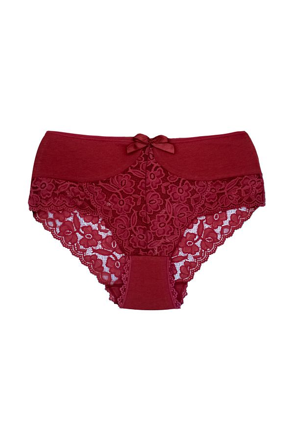 Zena-Burgundy High Waist Plus Size Women's Panties with Lace Front and Back 1