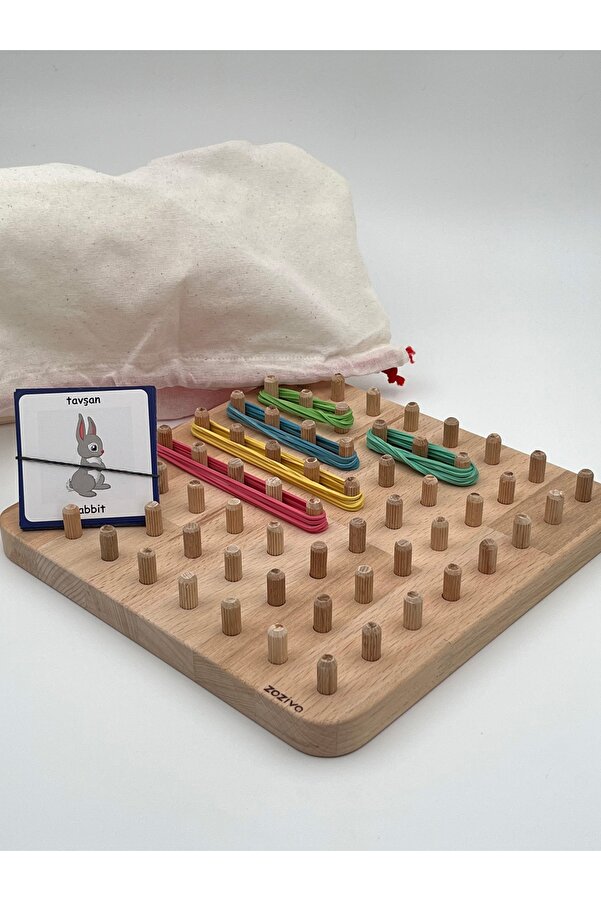 zoziva Montessori Eğitici Ahşap Oyuncak – Geoboard / Lastik Geçirme Çocuk Oyuncağı