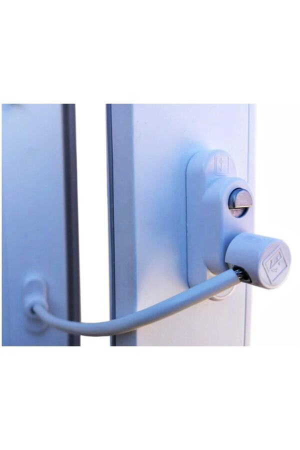 EYM Penkid Düğmeli Çelik Halatlı Kablolu Pvc Pencere Çocuk Emniyet Kilidi Beyaz