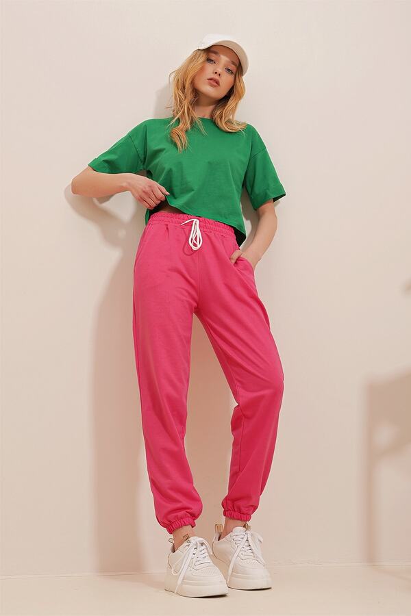 Trend Alaçatı Stili Women's Fuchsia Basic Sweatpants with Elastic