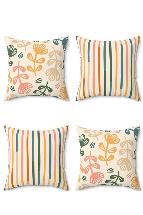 FUS BLUE-Modern Floral Patterned Decorative Set of 4 Throw Pillows and Pillowcases 1