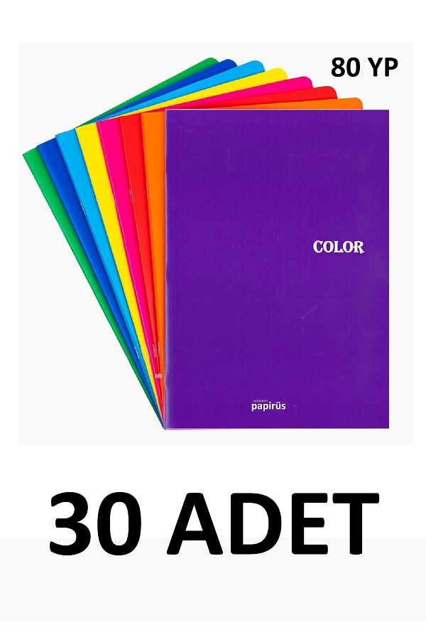 PaPirüs-30 Pieces A4 Colornote Wire Stitched 80 Sheets Checkered Notebook 1