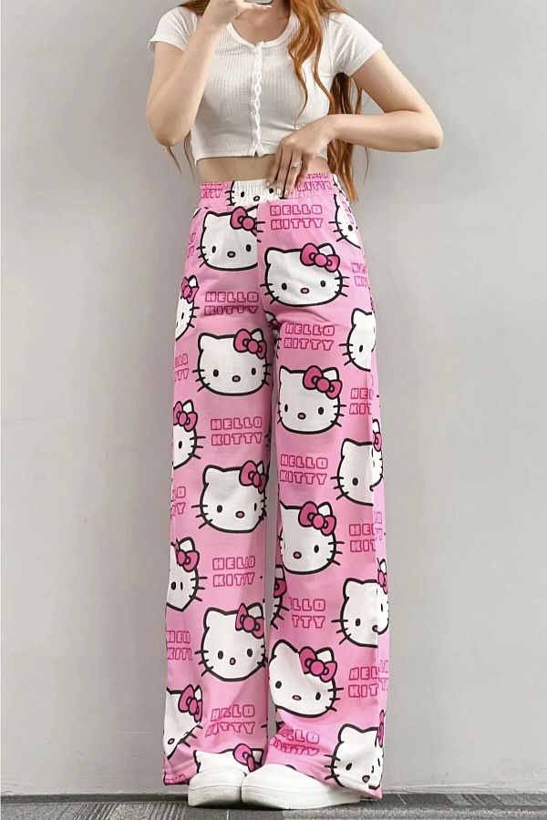 STREETFASHION Pink Hello Kitty Cat Wide Leg Sweatpants- Trendyol