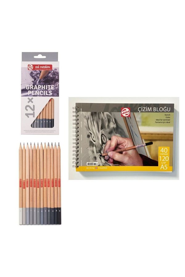 Talens-Sketch Starter Set - A5 Notebook and 12-Piece Graphite Graduated Pen Set 1