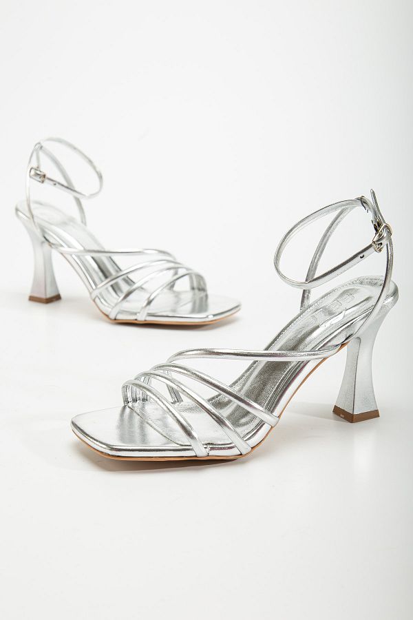 Silver strappy wedding shoes top