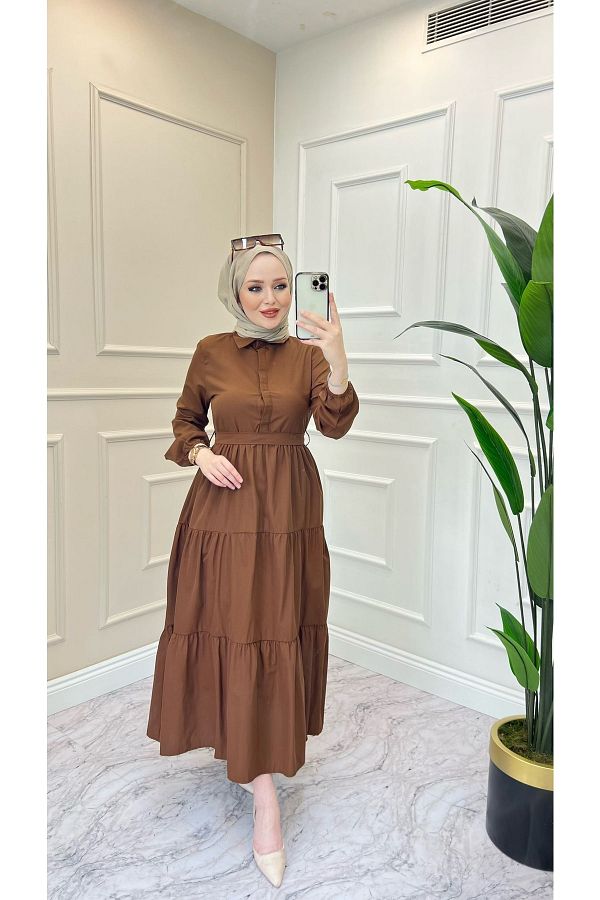 MODA HEVRA Modest Dress Brown Mini Trendyol