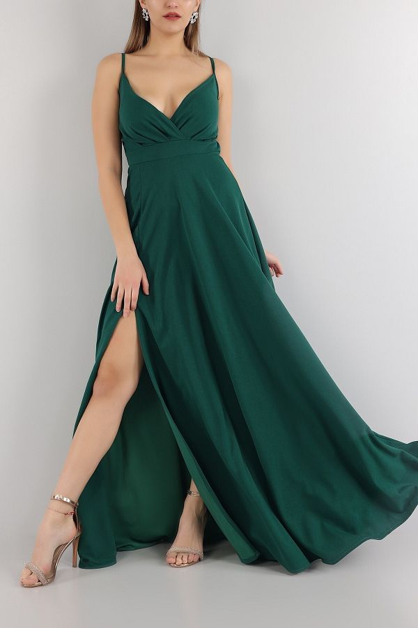 Masspera-Strappy Draped Slit Maxi Length Evening Dress Wedding Engagement Graduation Dress 1