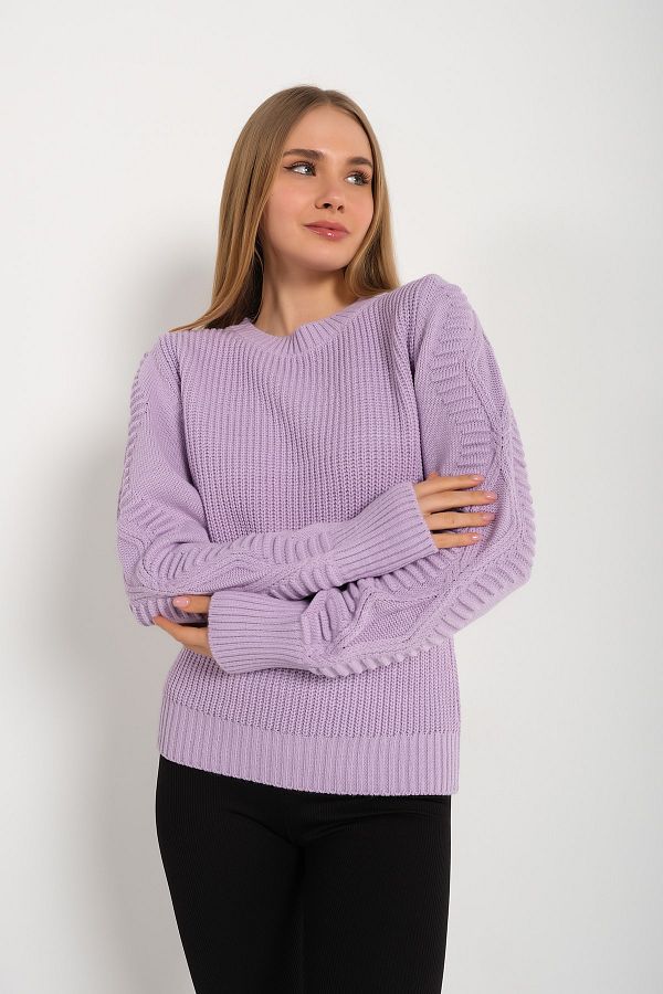 nosia fashion Lilac Knitted Knitwear Sweater with Patterned Sleeves Trendyol