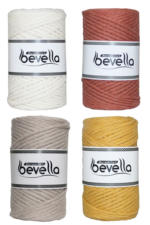 Bevella Macrame Cord-Taranan Macrame Thread 3mm Single Twist Macrame Scannable Thread Set of 4 Ecru Mustard Tile Milk Coffee 1