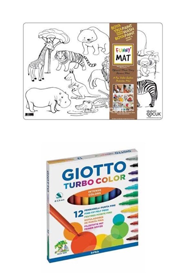 Akademi Çocuk - Funny Mat Funny Mat Vahşi Hayvanlar 12li Keçeli Kalem Giotto
