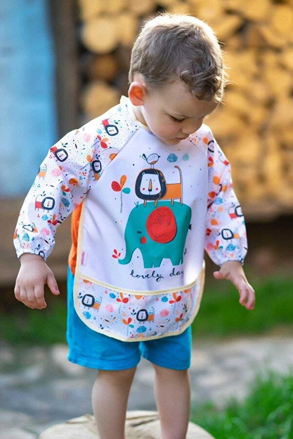 JUNİPERUS Zoo Unisex Kollu Faliyet Mama Önlüğü 0/36 Ay Sıvı Geçirmez