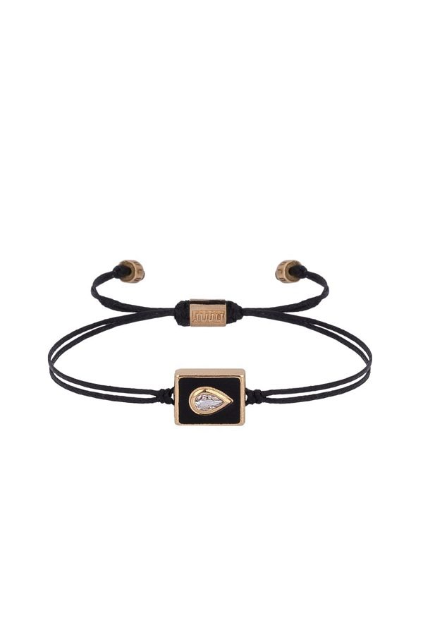 Juju-Black Enamel Black String Rectangular Bracelet with Drop Stones in the Middle 1