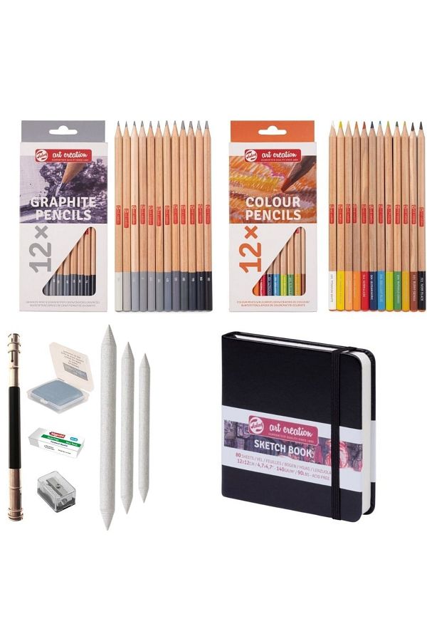 Talens-Professional Sketch Set - Art Cretion 12x12 Notebook - Graffiti Graduated Pen and Colored Dry Paint Set 1