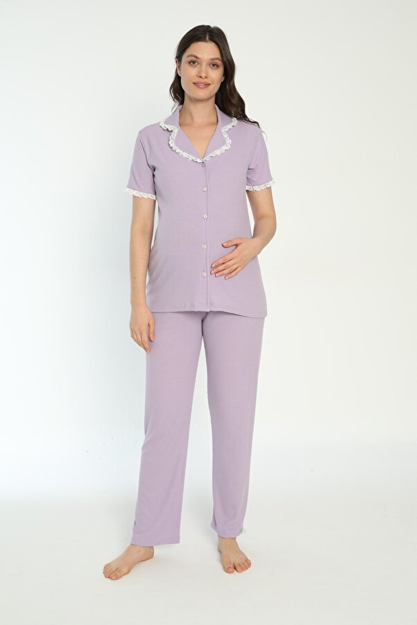 Miss Dünya Lissa Pamuk Fitilli Önden Düğmeli Lohusa Ve Hamile Pijama Takımı