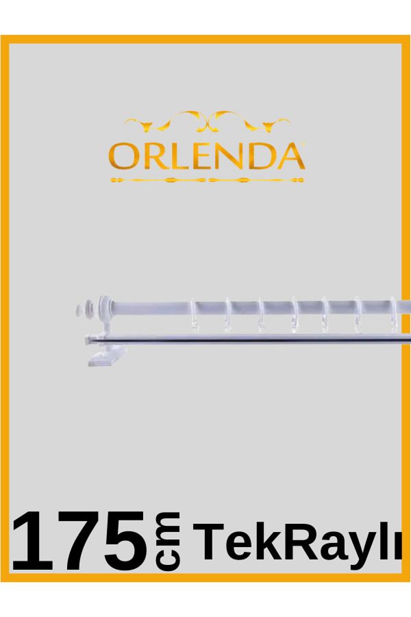 Orlenda-White Wooden Head Aluminum Pipe Rustic Curtain Hanger Single Rail 175 cm 1