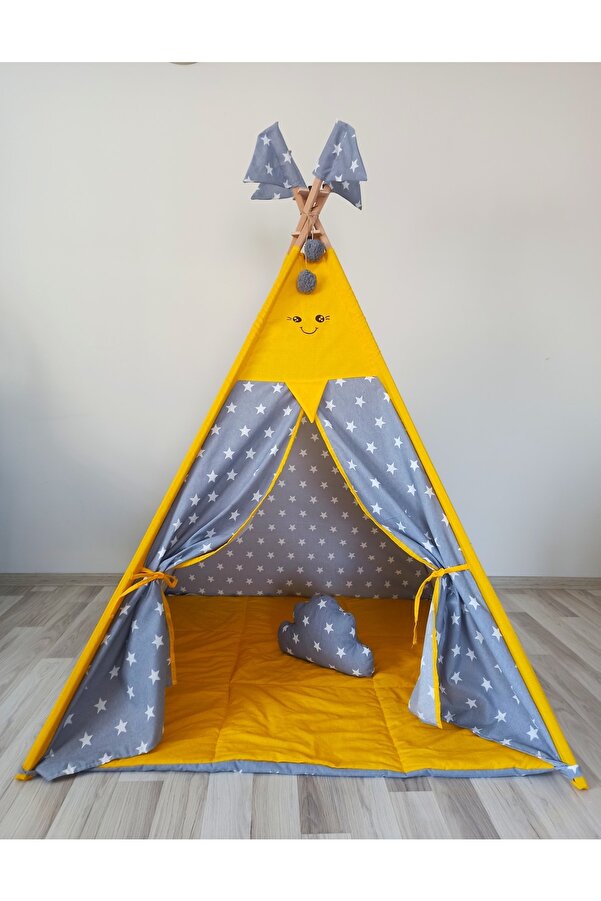 nisa baby tasarım Nbt Sarı Kızıl Derili Eğlenceli Oyun Çadırı Emojeli