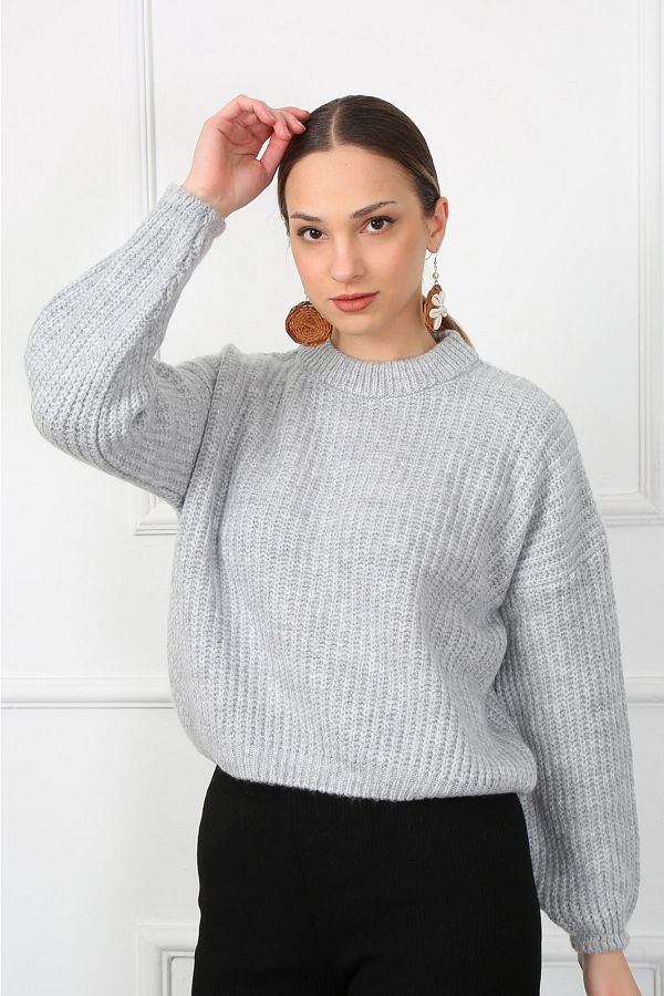 Balloon sleeve crew neck sweater best sale