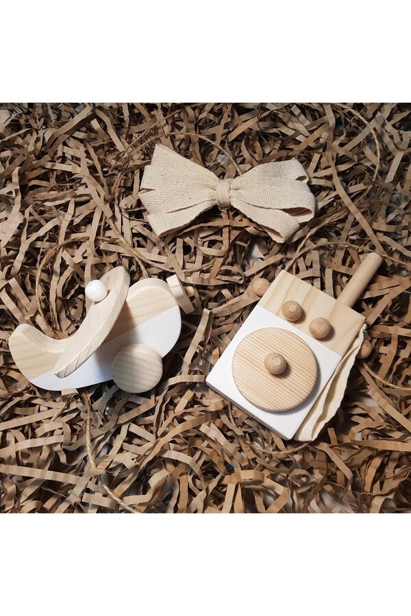 aswood Ahşap Montessori Baby Telsiz + Baby Uçak Oyuncak Set,waldorf Oyuncak,hediyelik Çocuk Oyuncağı +2 Yaş