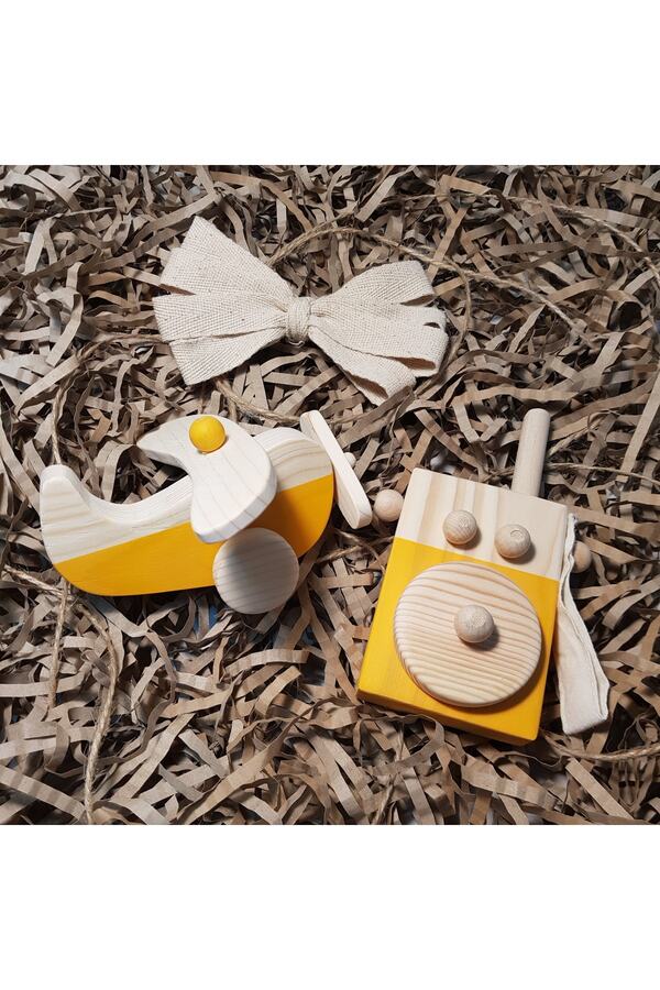 aswood Ahşap Montessori Baby Telsiz + Baby Uçak Oyuncak Set,waldorf Oyuncak,hediyelik Çocuk Oyuncağı +2 Yaş