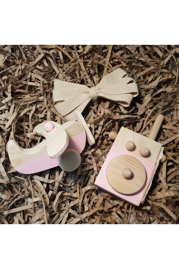 aswood Ahşap Baby Telsiz + Baby Uçak Oyuncak Set,waldorf Oyuncak,hediyelik Çocuk Oyuncağı +2 Yaş