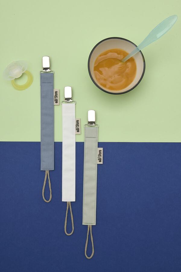 e&f Store 3'lü Indigo Beyaz Mint Yeşili Emzik Askısı Seti - Emzik Zinciri - %100 Pamuk Kumaş