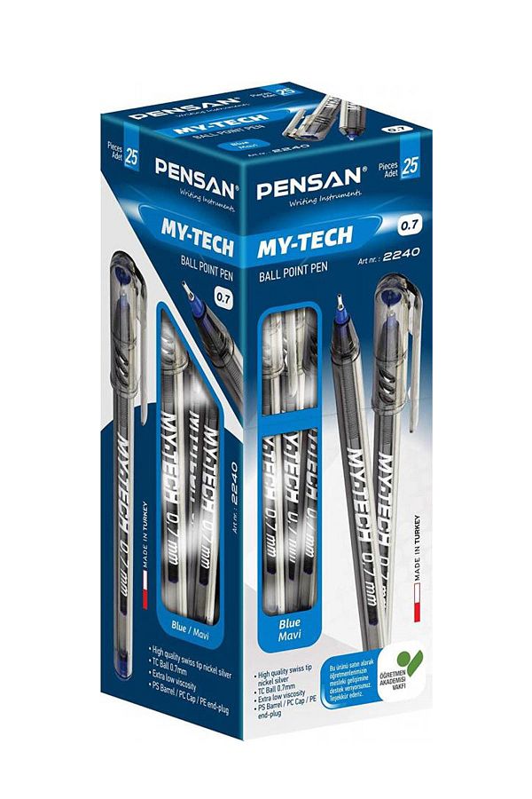 Pensan-قلم حبر جاف أزرق مقاس 0.7 مم من ماي تيك - عبوة من 25 قلمًا 1