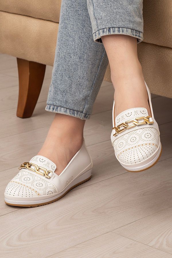 Ewen Tomm Orthopedic Daily Soft Women s Skin Perforated Buckle Ballerina Shoes Trendyol
