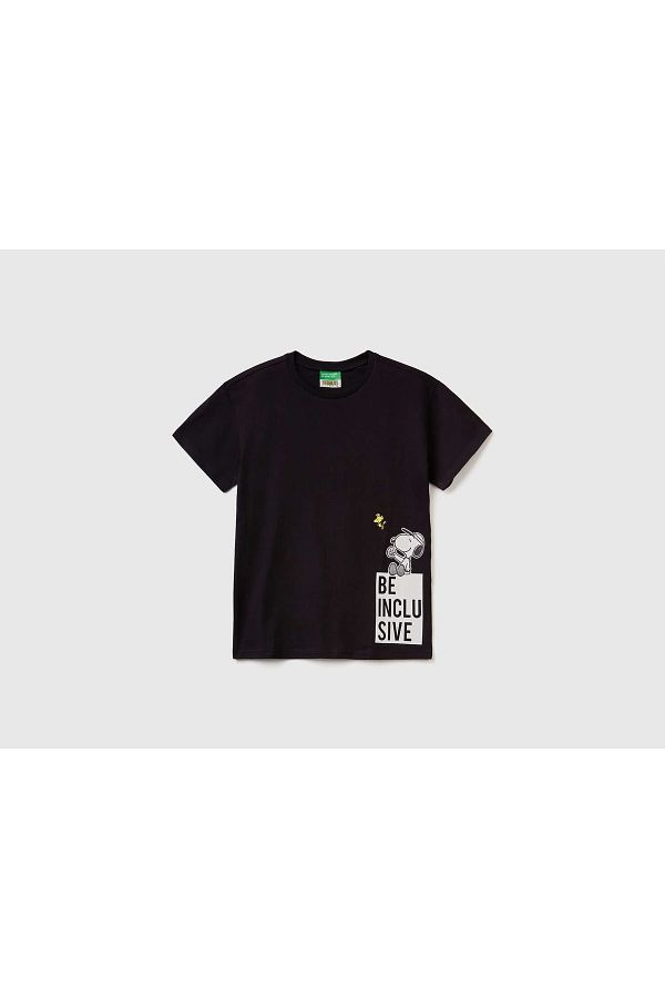 United Colors of Benetton Girl s Black Snoopy Slogan Printed T shirt Trendyol