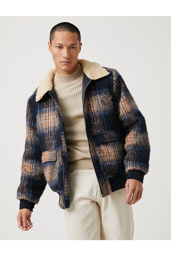Koton-Collar Detailed Jacket with Pockets Zippered Soft Textured 1