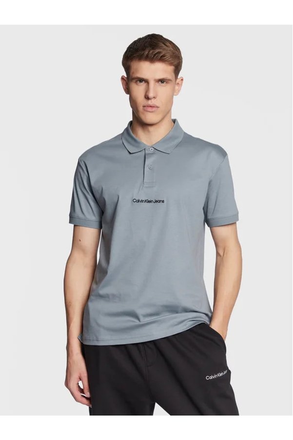 Calvin Klein Men's Brand Logo Polo Collar Organic Cotton Gray Polo Collar T-shirt J30j322853-pn6