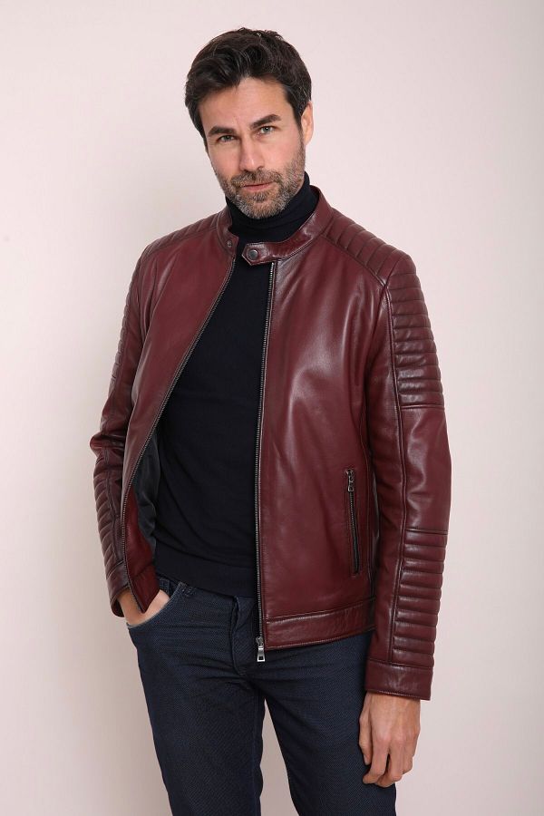 Gian Mori Men s Burgundy Leather Jacket Trendyol