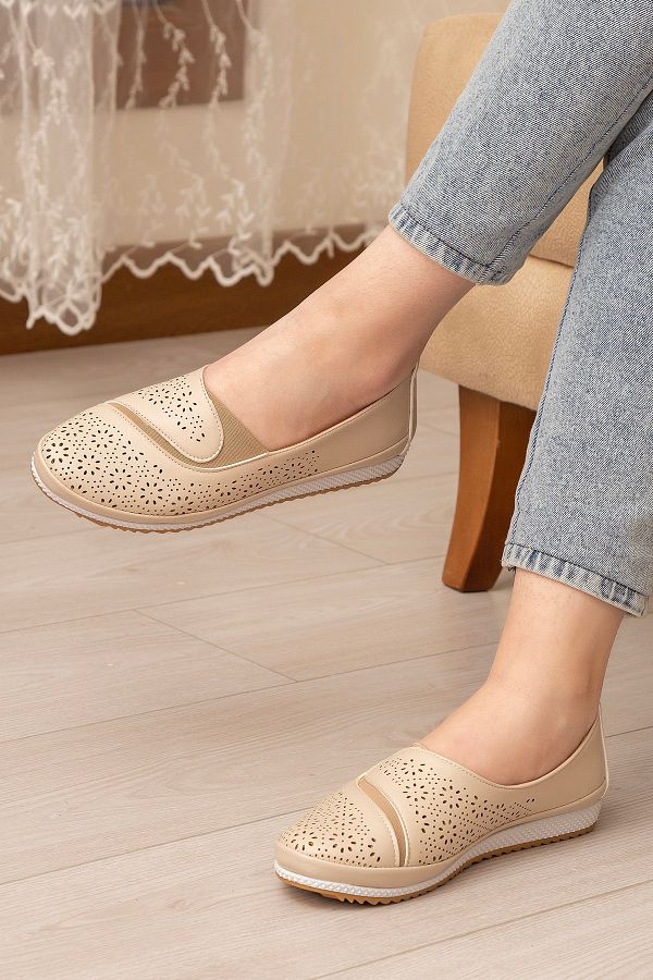 Ewen Tomm Orthopedic Daily Soft Women s Skin Perforated Ballerina Shoes Trendyol