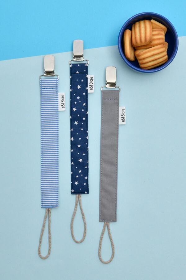 e&f Store 3'lü Okyanus Emzik Askısı Seti - Emzik Zinciri - %100 Pamuk Kumaş